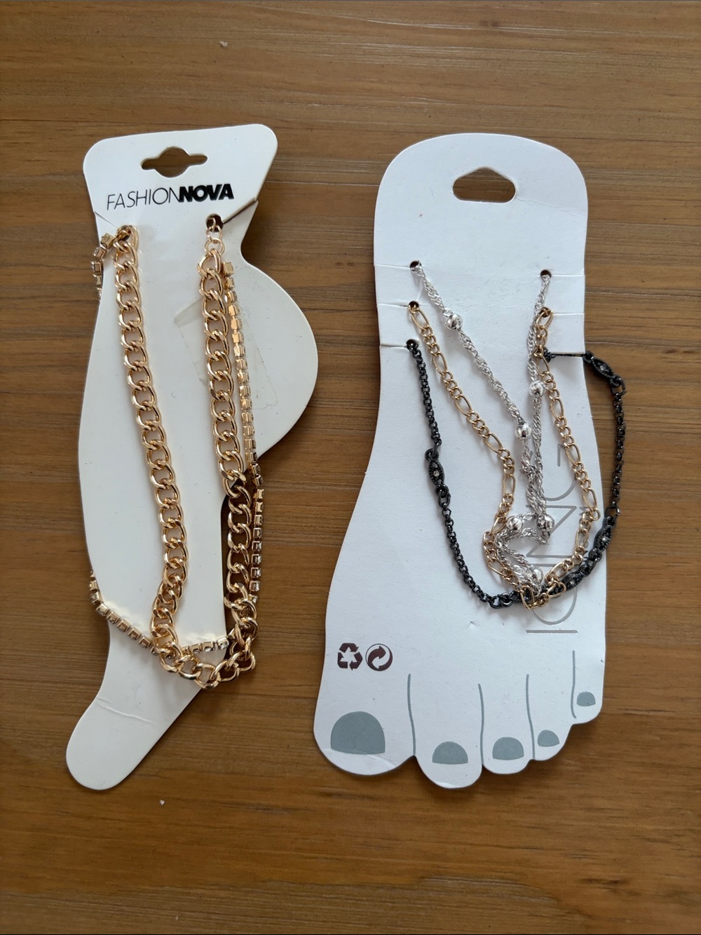 Fashion Nova and Icing Mixed Metal Anklet Duo in Gold, Silver & Black